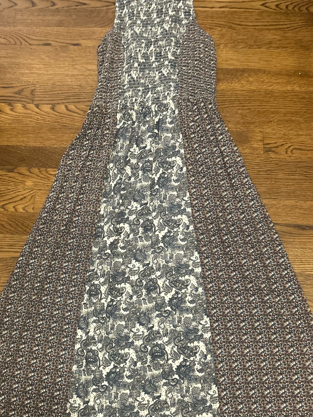 Japna Paisley Panel Boho Maxi Dress in Navy and Cream